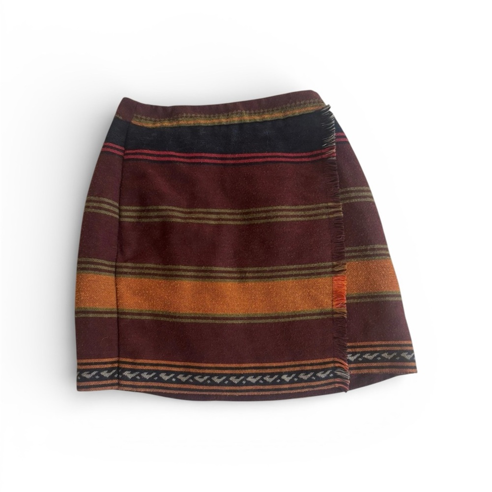 LOFT Boho Woven Blanket Skirt Southwestern Stripe Fringe Size 6